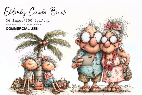 Download Whimsical Elderly Couple Beach Clipart - Couple Collection