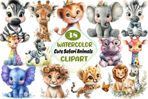 Download Watercolor Cute Safari Animals Clipart - Safari Collection