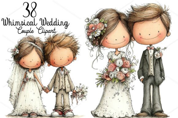 Download Whimsical Wedding Couple Clipart Bundle - Couple Collection