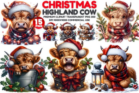 Download Christmas Highland Cow Clipart Bundle - Premium Bundle