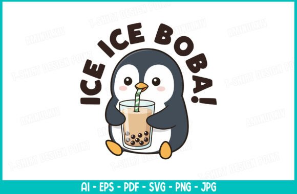 Download Cute Penguin Boba Tea T-shirt Design - Premium Bundle