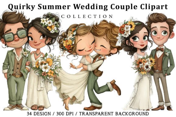 Download Quirky Summer Wedding Couple Clipart - Couple Collection