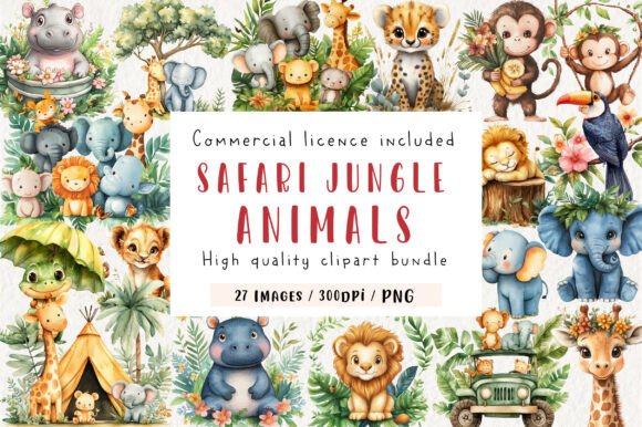 Download Safari Watercolor Jungle Animals Clipart - Safari Collection