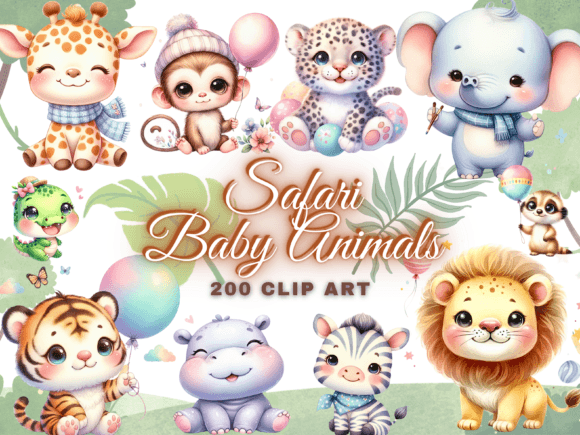 Download 200 Cute Baby Safari Animals Clipart PNG - Safari Collection