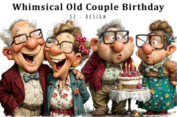 Download Whimsical Old Couple Birthday Clipart - Couple Collection