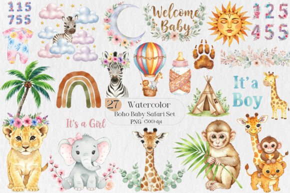Download Boho Baby Safari Watercolor Set - Safari Collection