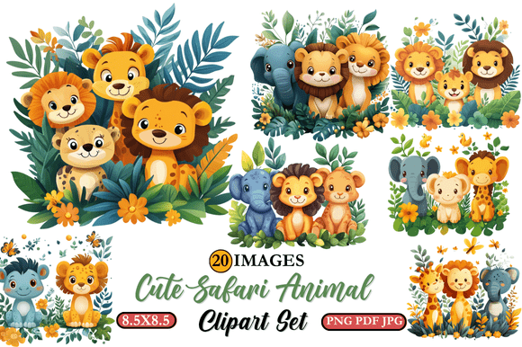 Download Cute Safari Animal Clipart Set - Safari Collection