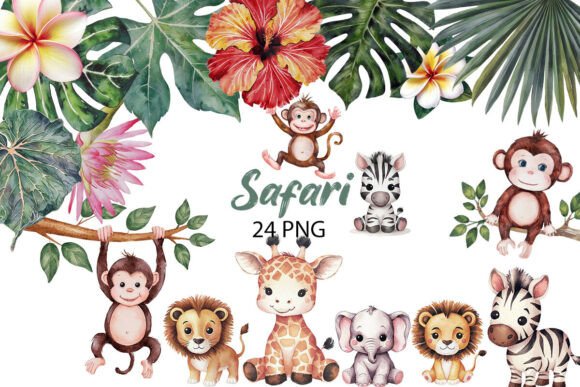 Download Safari Watercolor Clipart, Baby Shower - Safari Collection