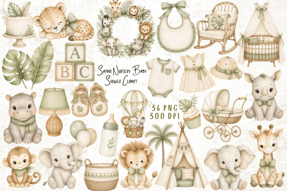 Download Safari Nursery Baby Shower Clipart PNG - Safari Collection